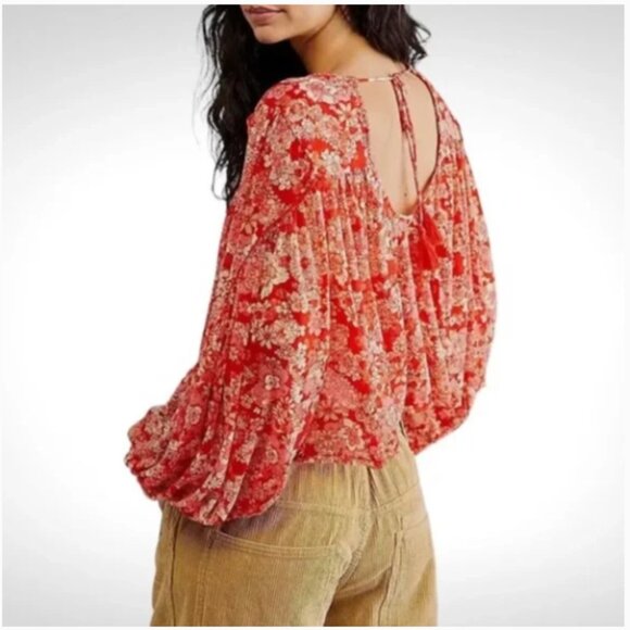 Free People Up for Anything Blouse in Cherry Combo Small - Picture 4 of 11